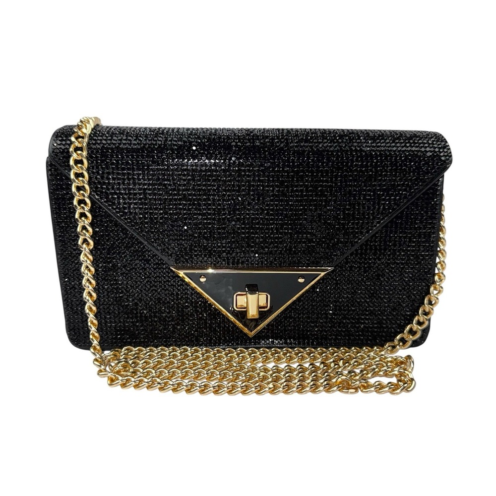 Aldo Brimorton Black Envelope Clutch/Wallet Microbead Sparkle Gold Chain Strap